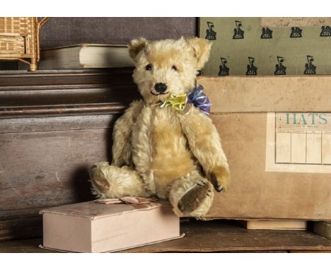 Finian - a post-war Chiltern Hugmee Teddy Bear,  with blonde mohair, orange and black glass eyes, slight pronounced muzzle, b