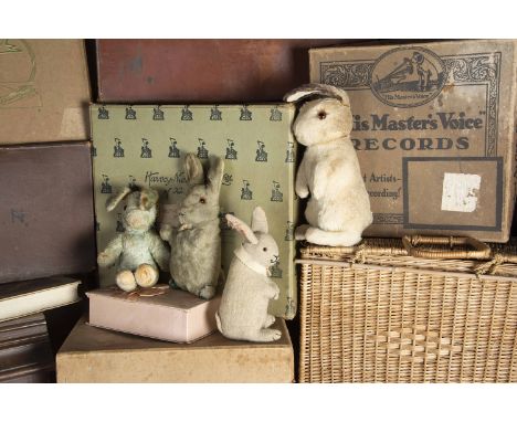 Four soft toy rabbits,  a post-war Steiff rabbit with swivel head —9 1/2in. (24cm.) high (some wear, staining to sole of foot