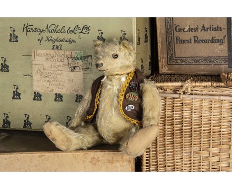 Gilbert II - an early British Teddy Bear 1915-20,  with blonde mohair, clear and black glass eyes with remains of brown paint