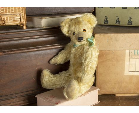 Waldridge - a 1920s British Teddy Bear, possibly Teddy Toy Company with light golden mohair, orange and black glass eyes, pro