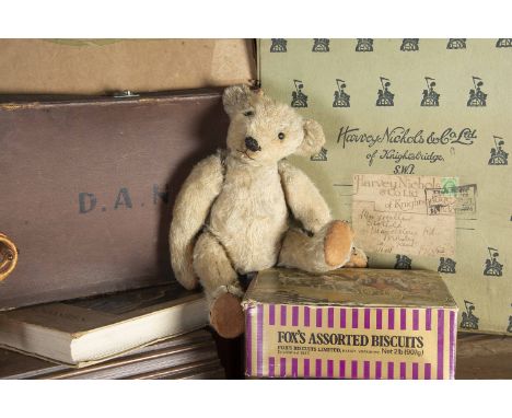 Speckes - an early America Teddy Bear circa 1910, with blonde mohair, black boot button eyes, pronounced muzzle, black stitch