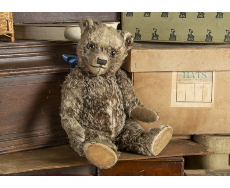 Bremner - a rare Chiltern frosted brown mohair Teddy Bear 1930s,  with clear and black glass eyes with remains of brown paint