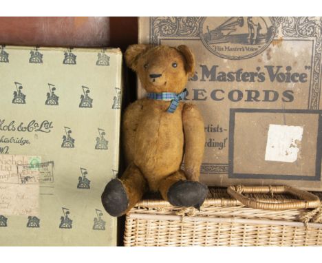 Munroe - a light brown mohair Teddy Bear 1915-20,  possibly American, black boot button eyes, pronounced muzzle, black stitch