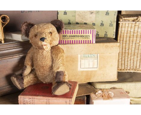 Paddy Brown Paws - a post-war Irish Teddy Bear, probably Tara Toys with light brown mohair, dark brown ears, hands and feet, 