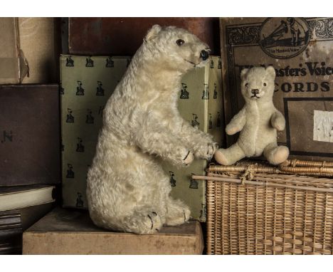 Ivy and Brumas - A Dean’s Rag Book Co Polar Bear and her cub 1950s,  with white mohair, brown and black plastic eyes, black p