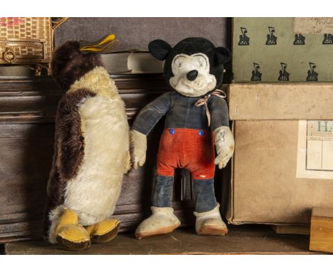 A rare Dean’s Rag Book Co Coronation Mickey Mouse 1937, with black velvet head and nose, white felt face mask, pink velvet mo