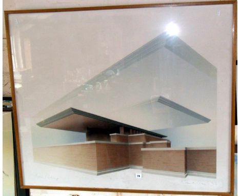 Richard DAVIES (1945-1991) Architectural colour litho of the reception area of the Frederick C. Robie House in Chicago, editi