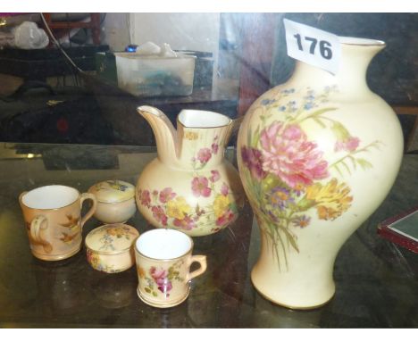 Six Royal Worcester blush ivory items - vase, jug (A/F) and four smaller pieces (two A/F)