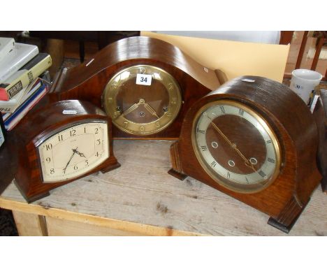 Walnut-cased mantle clock with Westminster chimes movement, another similar, and a Garrard 8-day mantle clock