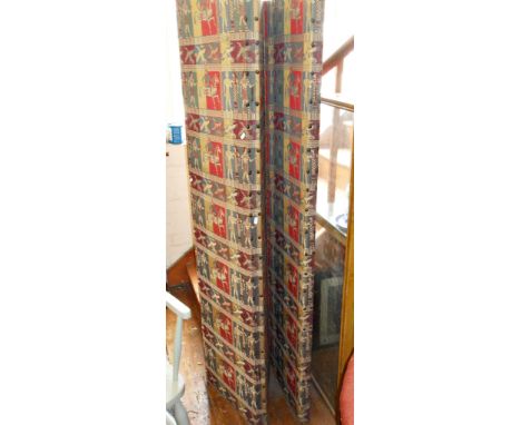 Vintage four-fold screen upholstered with an Egyptian Revival Art Deco-style fabric, c.1920's