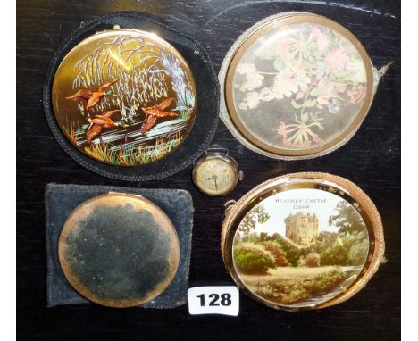 Four vintage powder compacts (one Stratton), and a ladies silver watch