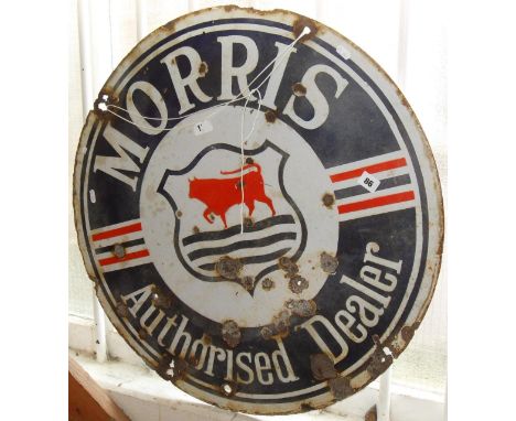 Round enamel sign "Morris - Authorised Dealer" (A/F)