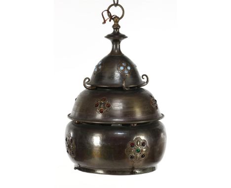 Oriental copper hanging lamp with glass elements, 53 cm high