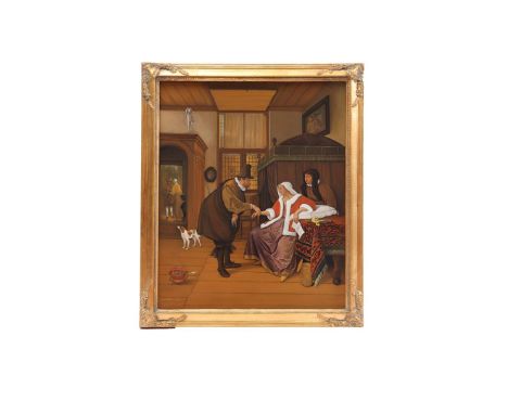 Jan van der Meer (1942-)The doctor's visit to Jan Steen, panel 55x46 cm