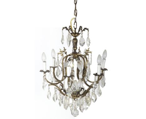Copper 12-light hanging lamp in a classic fixture with crystal icicles, 110 cm high