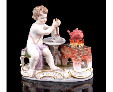 Meissen porcelain figurine of an angel with coffee, model number B 97.10.5 cm high