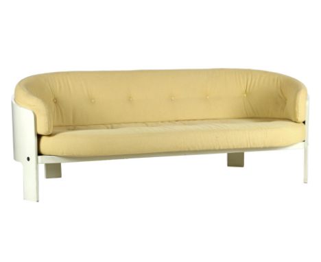 Hans EllWhite lacquered wooden 2.5-seater sofa with yellow upholstery, design Hans Ell for 't Spectrum, model 'BZ49', Netherl