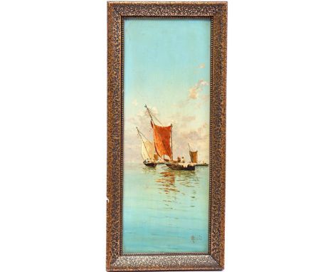 Unclearly signed, sailing boats, panel 37x14.5 cm