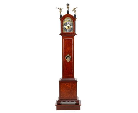 Standing watch with moon phase and inscription J.M. Verbrugge on clockwork, in walnut and burr walnut veneer case, standing o