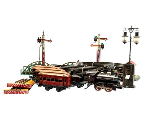 Lot Bing Werke Bavaria toy model trains and accessories b.u. locomotive I=48, 4 wagons, 18 track sections (including 8 curves