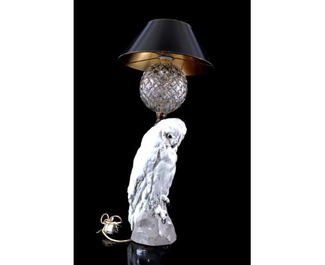 Table table lamp, porcelain base in the shape of an owl, 78 cm high in total