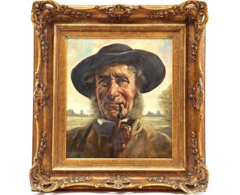 Unclearly signed, German man with a pipe, panel 40x35 cm