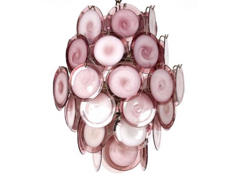 Gino Vistosi (1925-1980)9-light metal hanging lamp with 41 Murano glass discs, 1960s (1 glued and 1 disc missing)
