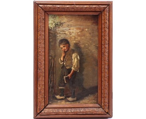 Anonymous, boy with book, panel 19th century, 33.5x17 cm