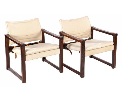 Karin Möbring (1927-2005)2 ash wood armchairs with linen cover, design Karin Mobring for IKEA, model 'Diana/Safari', Sweden 1