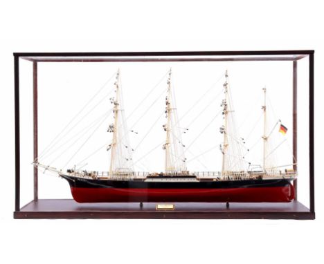 Scale model three-master, called Pamir 1905-1957, Blohm &amp; Voss, in display case, dimensions display case 46 cm high, 82 c