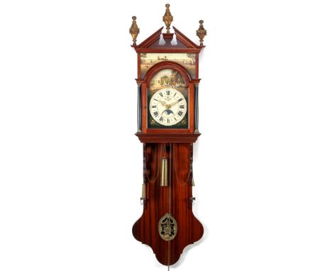 Frisian tail clock with double hood and painted dial, after an antique model, approx. 165 cm high