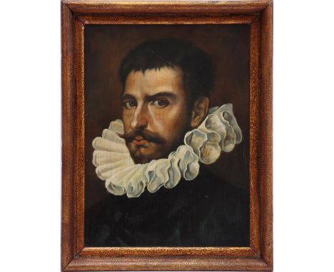 Signed A Wolff, portrait of a man with a millstone collar, panel ca. 1900, 40x30 cm