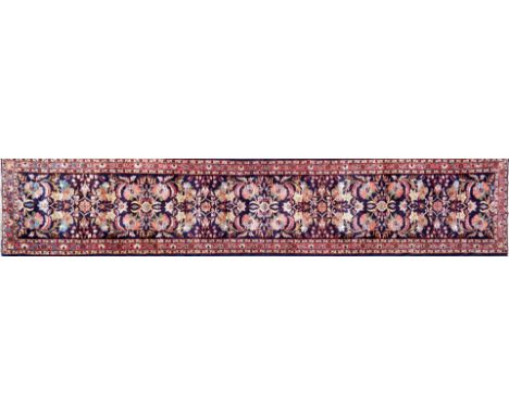 Hand-knotted wool runner with oriental decor, 385x80 cm
