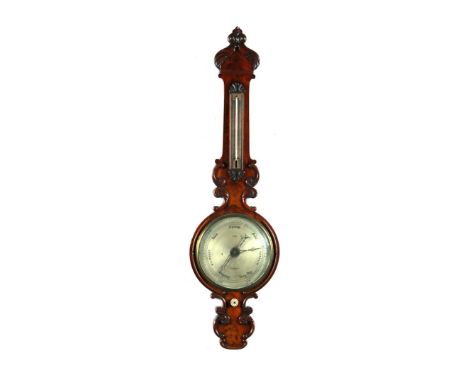 Banjo barometer in mahogany veneer case, Liverpool (England) 19th century, 112 cm high (damaged)