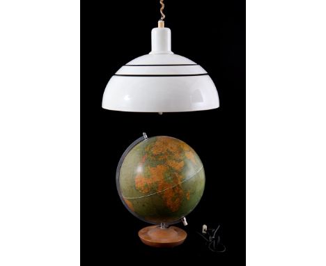 White metal hanging lamp, 45 cm diameter and an old incomplete globe