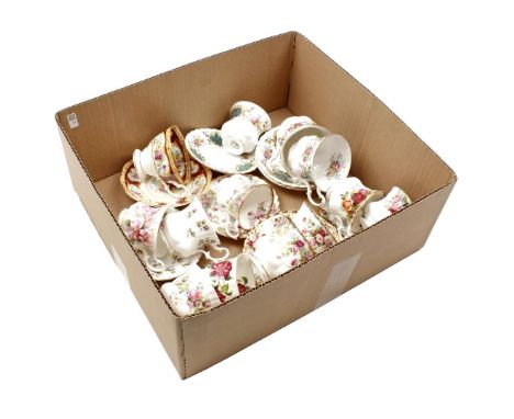 Box of 13 Royal Albert porcelain cups and saucers with different decors