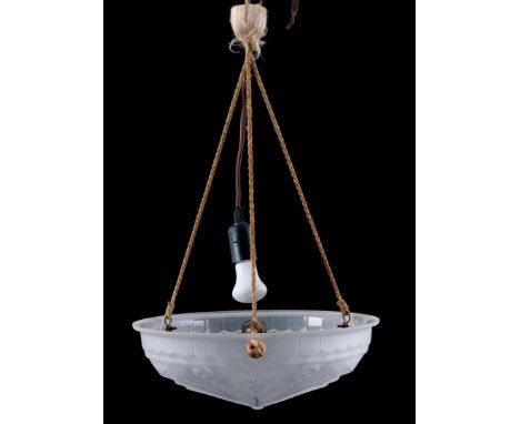 Pasta glass Art Deco hanging lamp, France ca. 1925, 60 cm high, 37 cm diameter