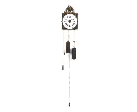 Roosters comtoise with brass fittings and enamel dial with Roman numerals, France early 19th century, 37 cm high