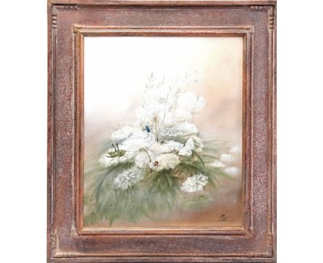 Eugène Peters (1946-)Entitled 'Wage screen flowers with insects', panel 58x48 cm