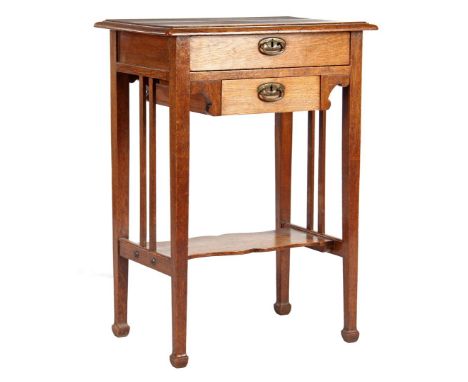 Oak Art Deco craft table with flap, 2 drawers and shelf, approx. 1920, 76 cm high, 55 cm high, 39 cm deep