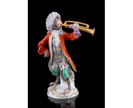 Meissen, the "Trumpeter" belongs to the "Monkey Orchestra" consisting of 21 monkey musicians. Johann Joachim Kaendler, Meisse