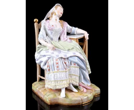Meissen porcelain statue, Sleeping Louise, model number E58, 19 cm high (several sides damaged)