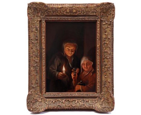 Anonymous, happy drinkers by candlelight, panel, ca. 1900, 32.5x22.5 cm