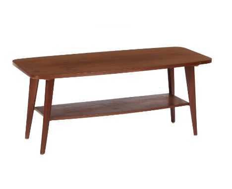 Teak veneer 1960s coffee table with shelf, 47 cm high, 110x48 cm