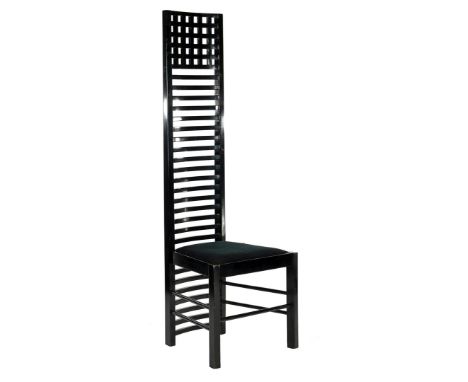 Blackened wooden 'ladder back chair' inspired by Charles Rennie Mackintosh, model '292 Hill House', not marked, 159 cm high