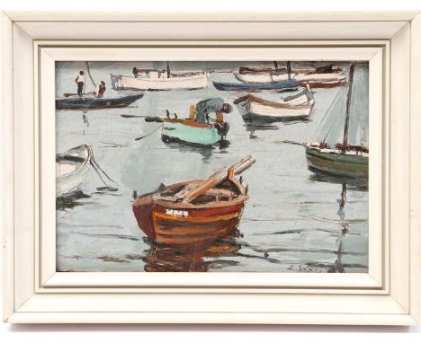 Unclearly signed, possibly Louis Soonius, boats in the harbour, panel 17x24 cm