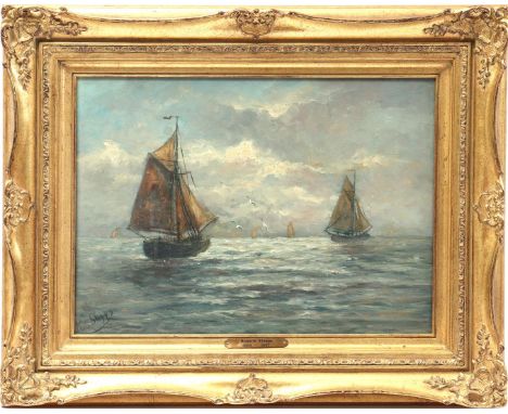 Romain Steppe (1859-1927)Sailboats on a calm sea, panel 27x37 cm