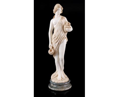 Classic sculpture of a woman with pitchers, composite on marble base, 77 cm high, 14 kilograms