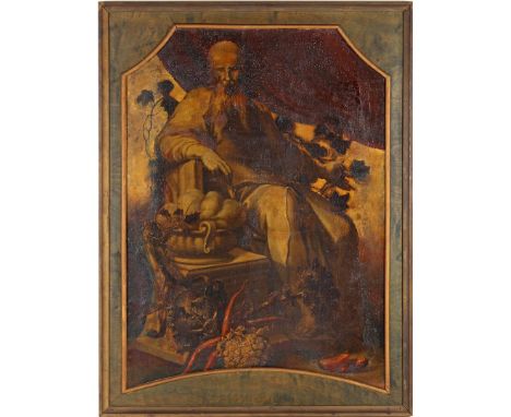 Anonymous, posing gentleman with flowers, fruit and ivy, panel ca. 1900, outer size 128x97 cm