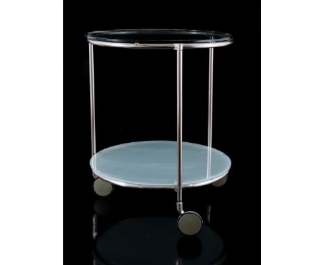 Ehlén JohanssonStainless steel mobile table with clear and frosted glass top, design EhlenJohansson for IKEA, model 'Strind',